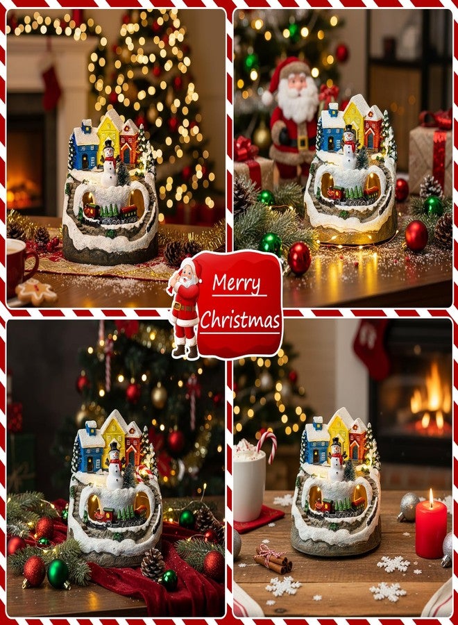 MXwcy Christmas Village Figurines Christmas Collectibles Statues Architectural Decorations, Snowman with Spinning Train 8 Music & LED Light for Xmas Home Decor Gift - Image 5